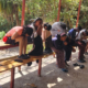 People praying on a bench